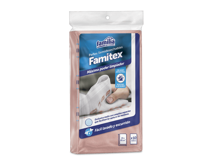 Paño Reutilizable Famitex Salmon Doblado Paq 10 paños Tork