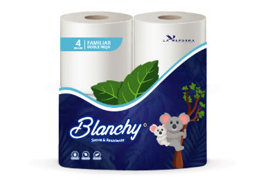 Papel Higienico Convencional Blanco Hoja Doble Paq x 4 Rollos 25 m Blanchy