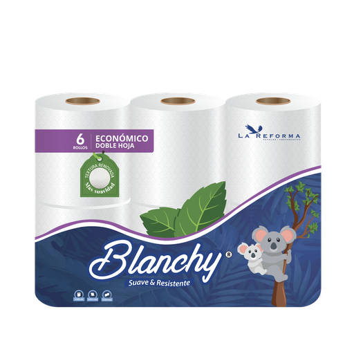 [ITM000000116] Papel Higienico Convencional Blanco Hoja Doble Paq x 6 Rollos 15 m Blanchy