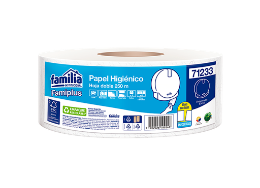 [71233] Papel Higienico Blanco Hoja Doble Precortado Rollo de 250 m Empaque individual Tork