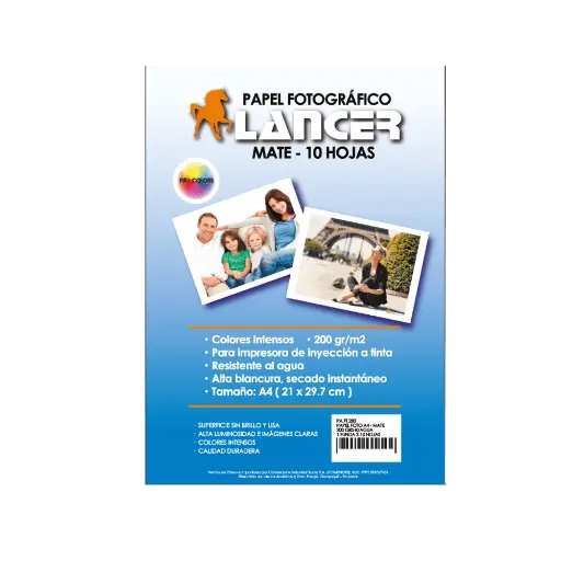 [ITM000001166] Papel Fotográfico A4 Paquete x 10 Unidades 200 Gramos Lancer