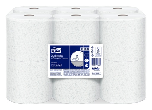 [204028] Papel Higienico BLANCO Hoja Doble Precortada SmartOne MINI Rollo de 110 m Tork